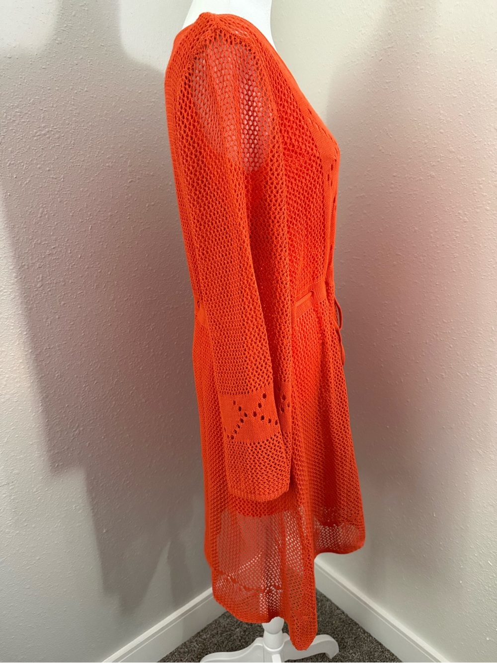 New York & Company Orange Crochet Knit Dress Swim Cover Up Tie Waist Large NWT - Picture 5 of 10